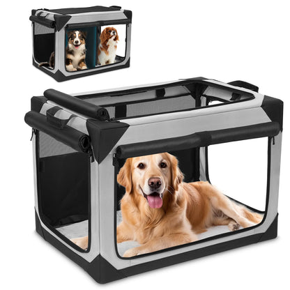 VOISTINO Soft Collapsible Dog Crate with Removable Divider Double Dog Kennel Portable Travel Dog Crate Indoor Outdoor Use Medium Large Size 36 Inches Grey