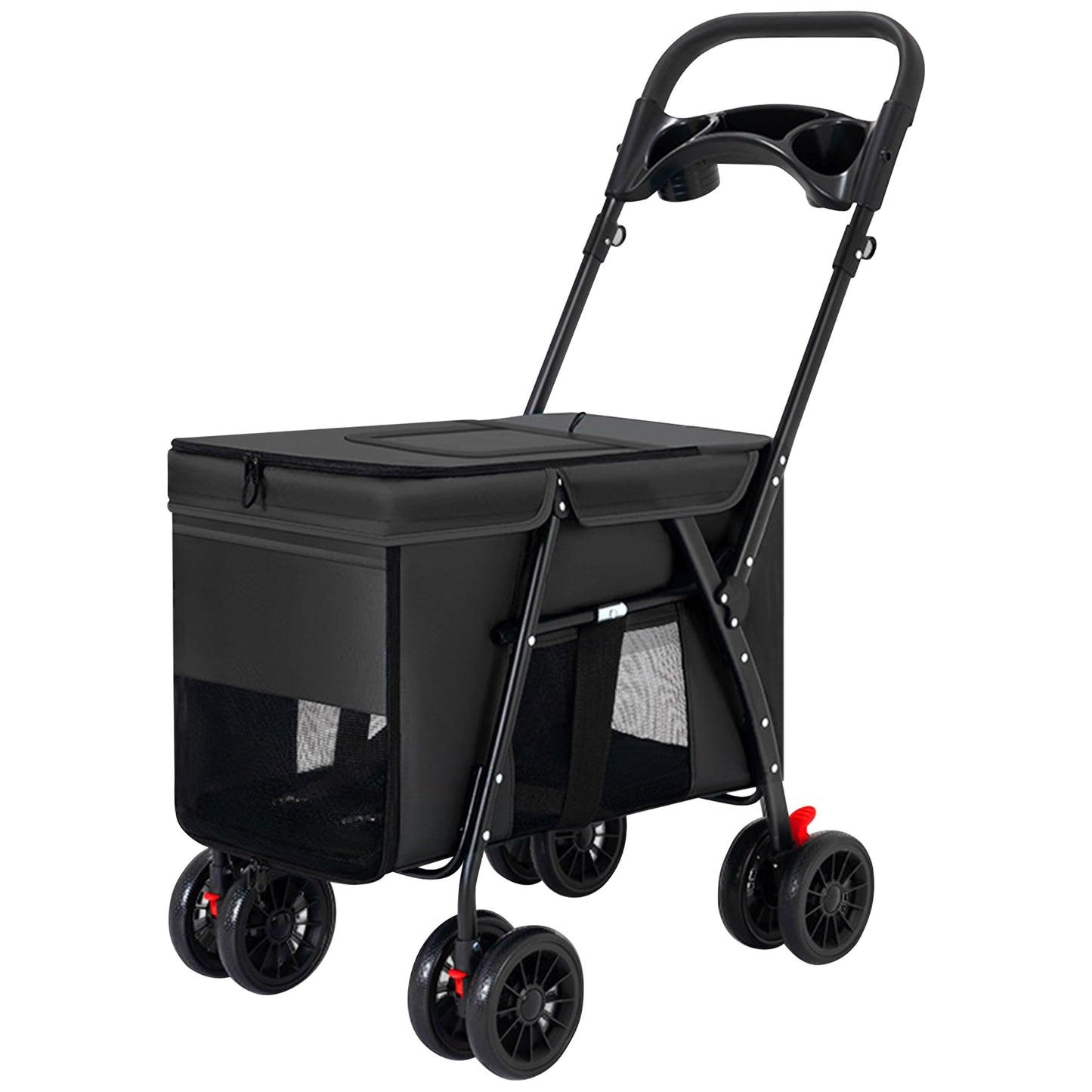 Tokenkuko Pet StrollerFoldable Dog Cat Cage Jogger StrolleExtra Large 4 Wheels Carrier Jogger Travel Dog Stroller Breathable Mesh with Storage Basket and Cup Holder for Small Medium Dog Cats(Black)