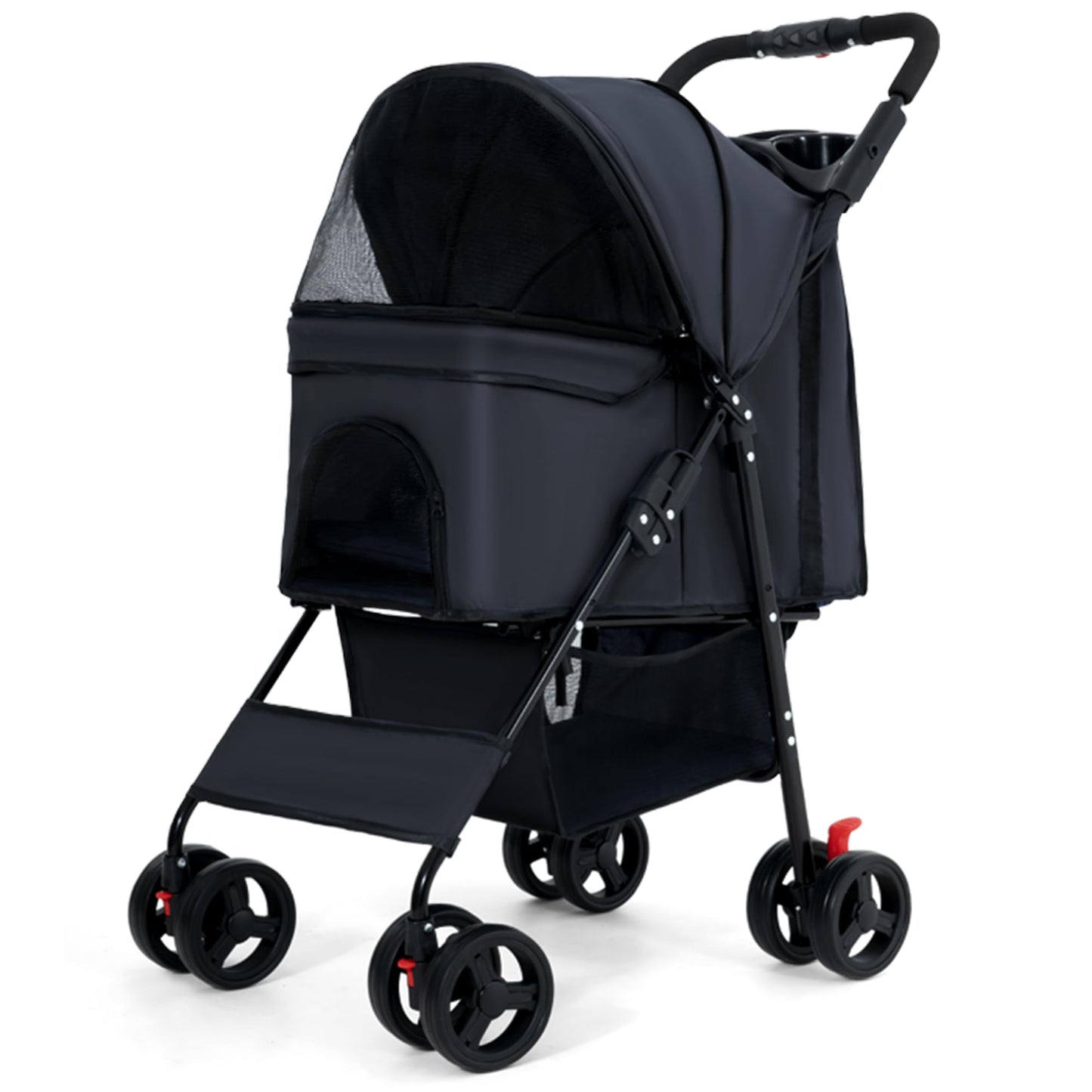 ENTROY Pet Dog StrollerFoldable Dog Cat Jogger Stroller Pet Strolling Cart Dog Travel Carrier Portable Lightweigh Dog Stroller with Storage Basket and Cup Holder for Medium Small Dogs Cats(Black)